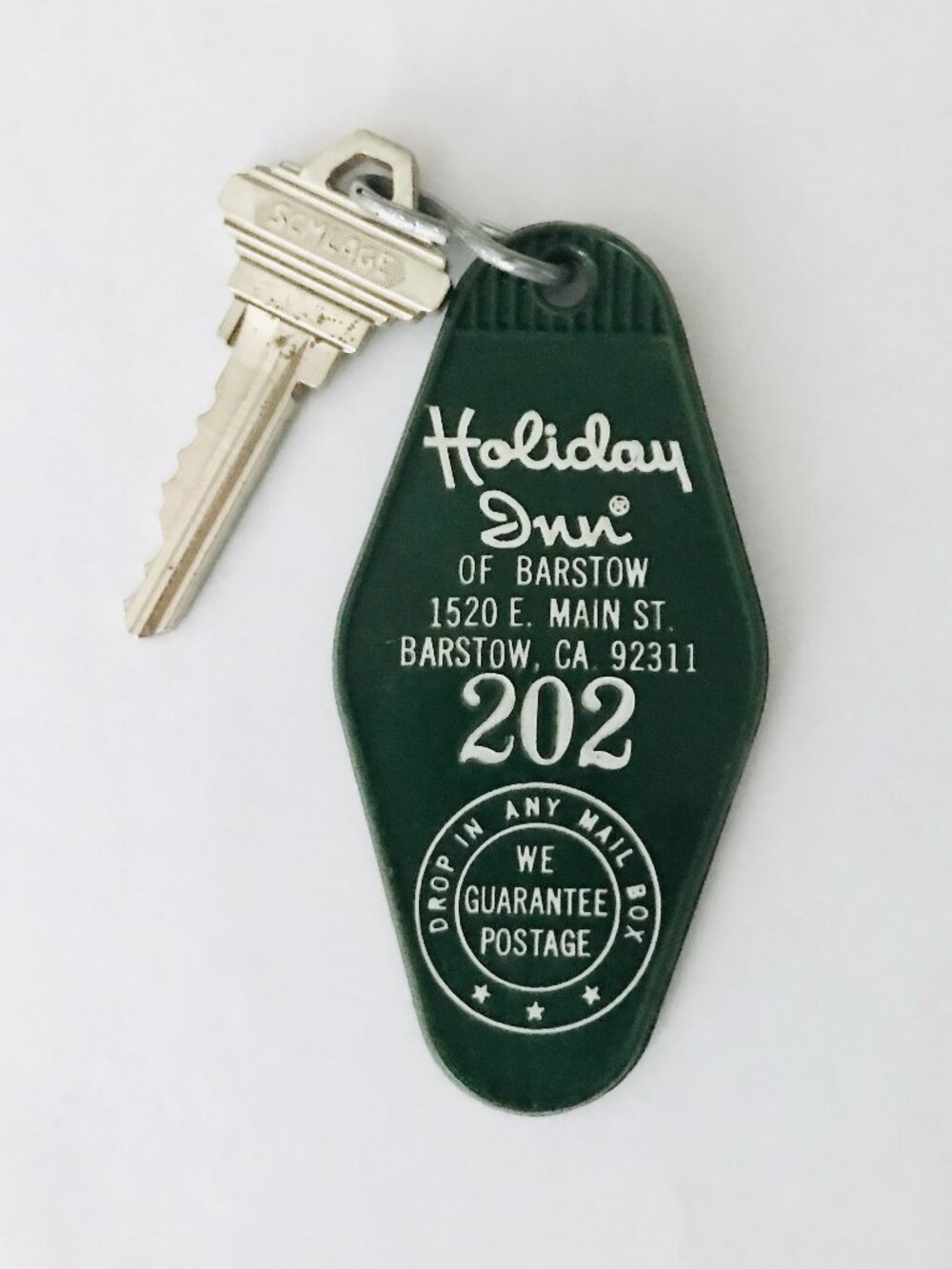 Vintage Holiday Inn Barstow CA Hotel Room Key & Fob #202 Green California USA